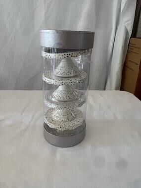 Grace Teaware Porcelain Cupcake Stands Set of 4 White Gold Polka Dot NIB